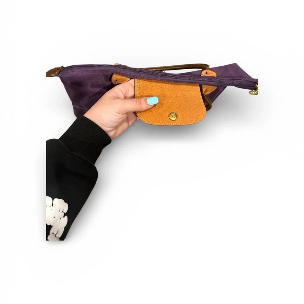 Long champ Chic Purple Tote Bag with Brown Accents - Picture 6 of 8